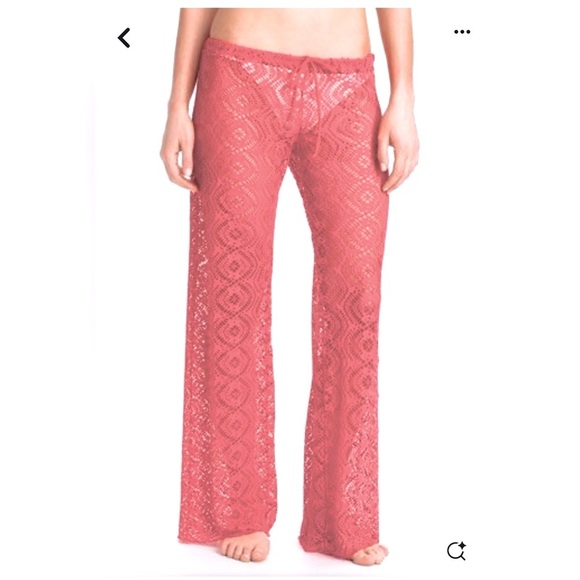 BECCA by Rebecca Virtue Boho Crochet Lace Beach Cover Up Pants - Fuchsia- Small - Picture 11 of 12